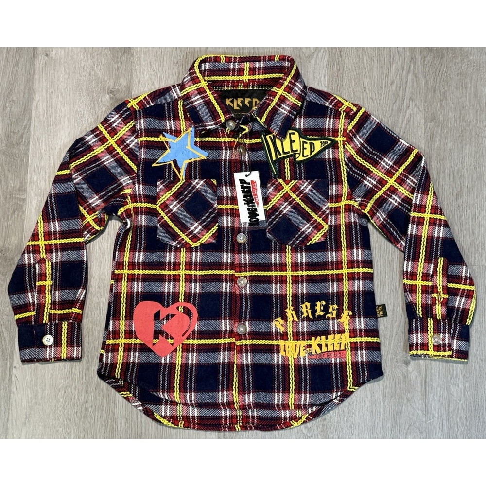 KLEEP Nova Love To Kleep Button Down Flannel Shirt Boys Size 4T Long Sleeve NWT